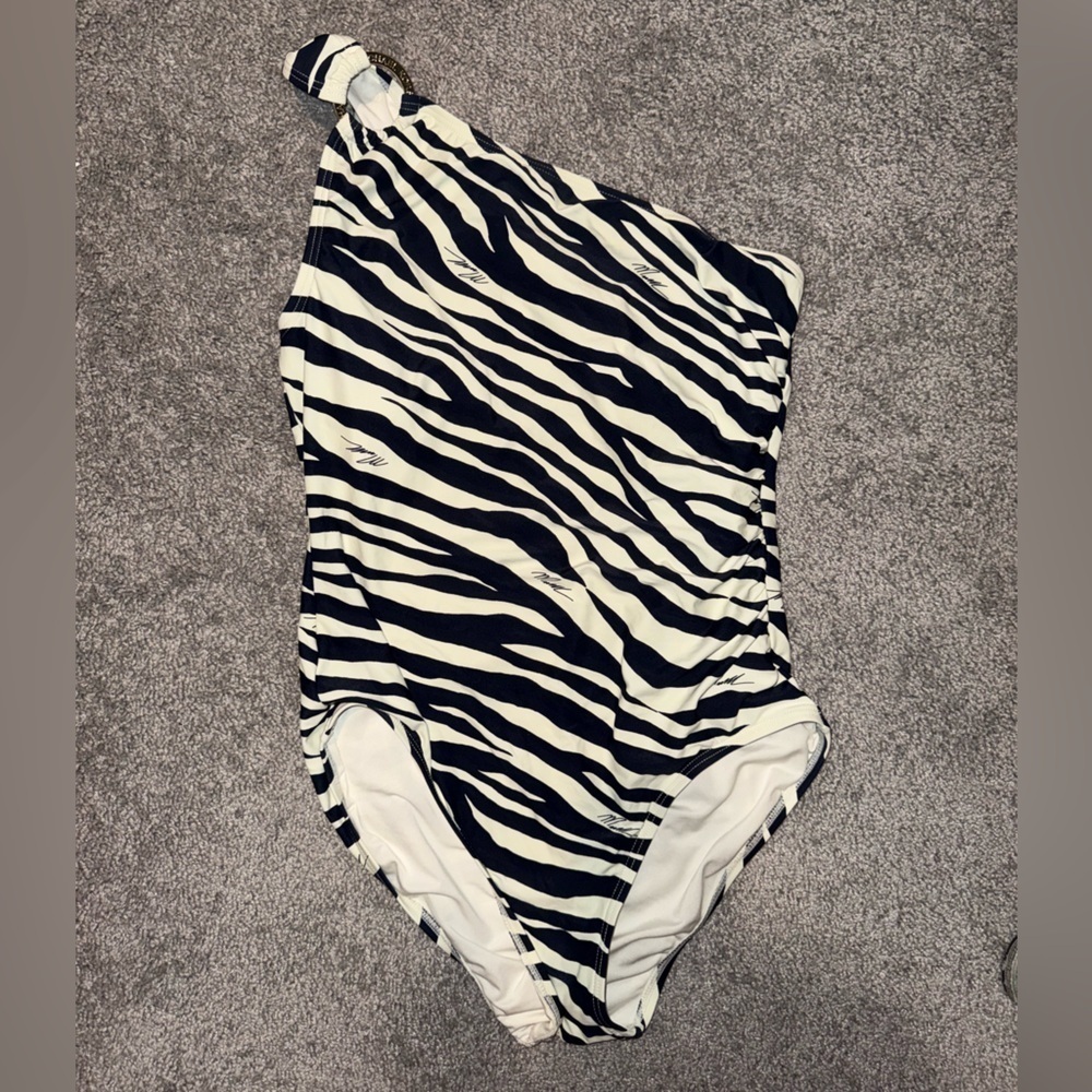 MICHAEL Michael Kors Black and White Asymmetrical One Shoulder One Piece